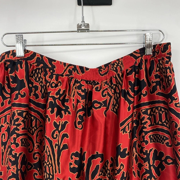 Umi Collections by Anne Crimmins Midi Skirt Womens Sz 14 Red Asian Silk Vintage - Picture 5 of 10